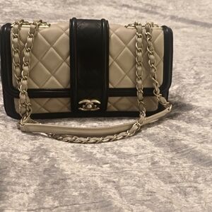 Chanel Lambskin Quilted Medium Elegant CC Flap Beige Black